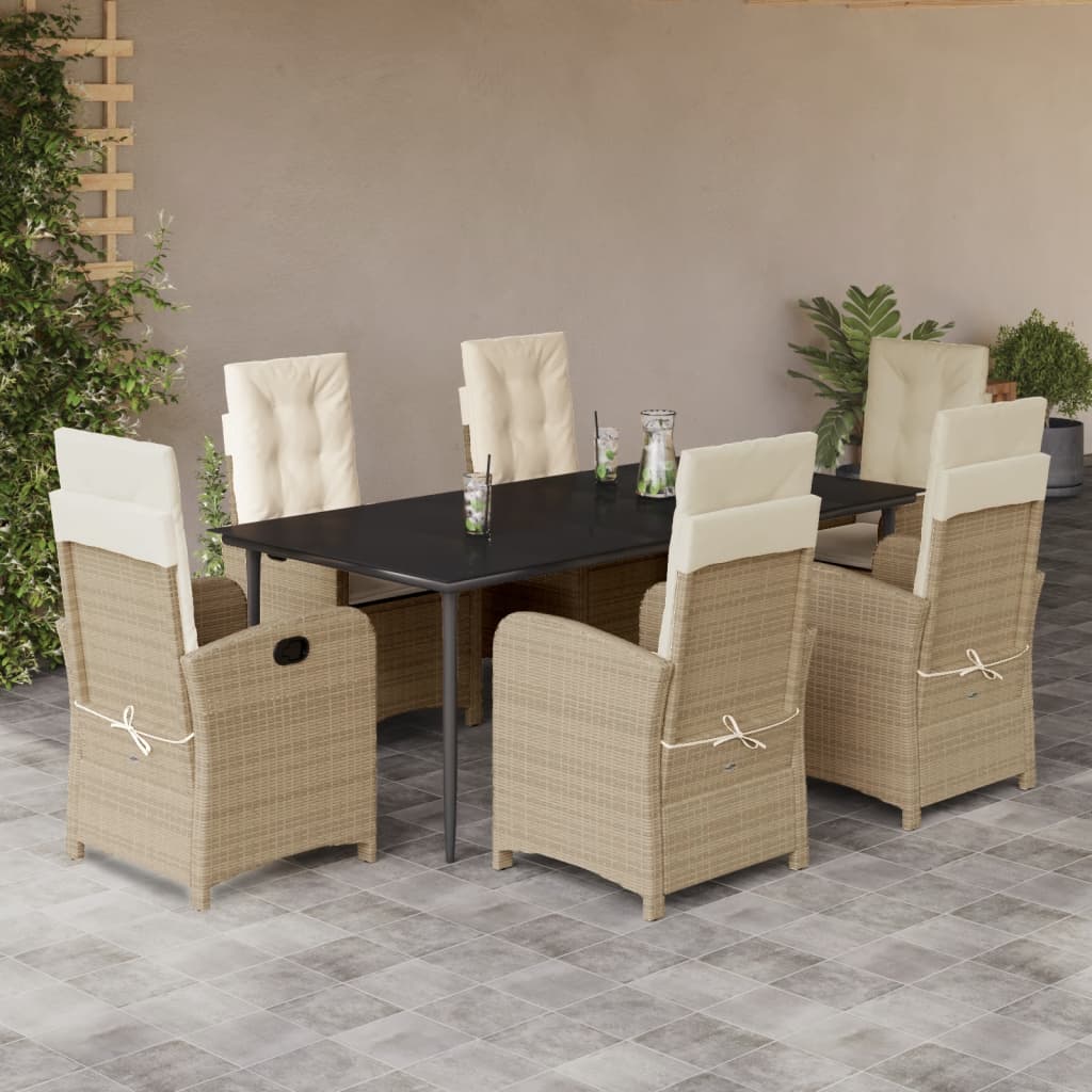 7-tlg. Garten-Essgruppe mit Kissen Beige Poly Rattan